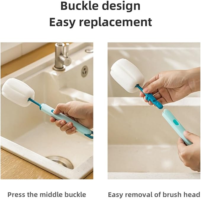 Bottle Brush Long Handle Cup Cleaner Brush Sponge Bottle Scrubber Detachable - Image 5