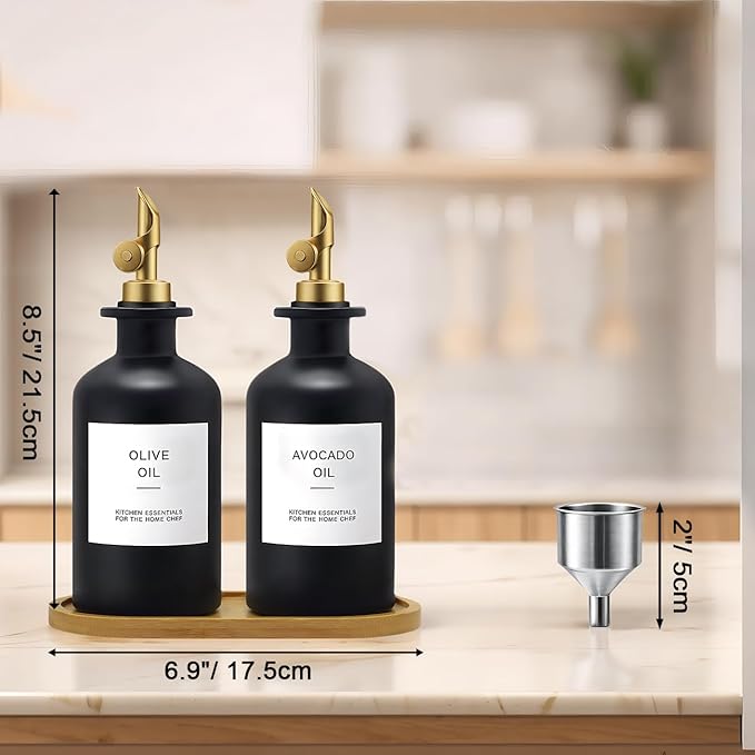 Olive Oil Dispenser Set, 2 x 11.8oz Black Glass Bottles - Image 6