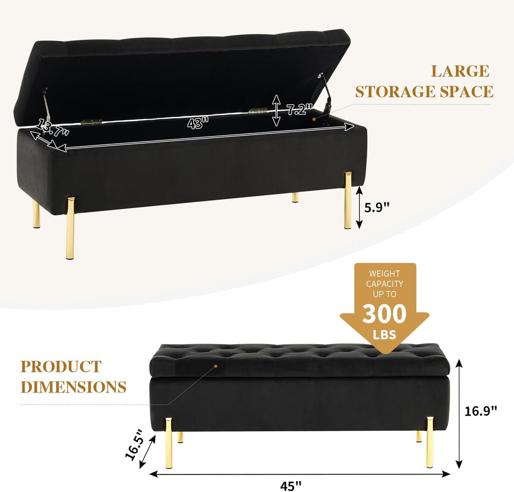 Velvet Storage Bench Ottoman,Versatile Seating with Hidden Storage,End of Bed...