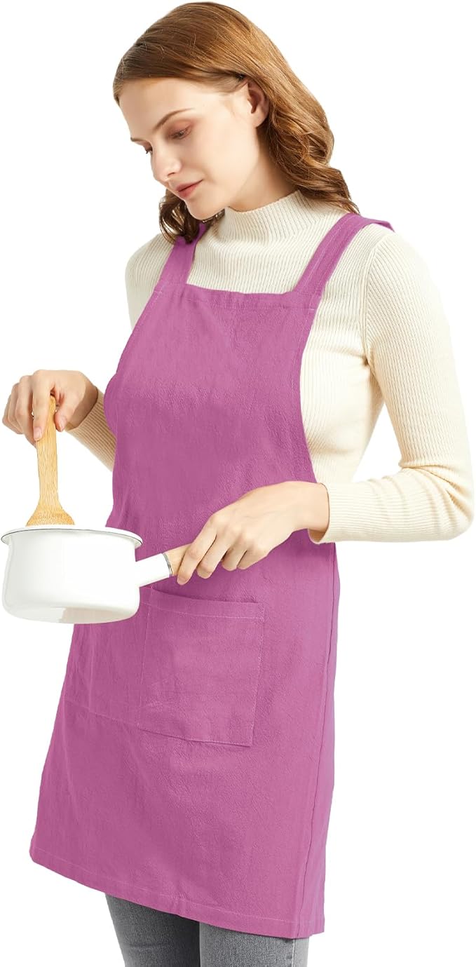 ELEZAY Aprons for Women with Pockets Plus Size Comfort Cross Back No Tie Cotton - Image 3