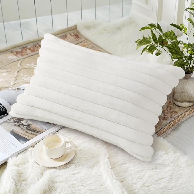decorUhome Summer Cozy Faux Fur Throw Pillow Covers 12x20 Set of 2 Decorative - Image 4