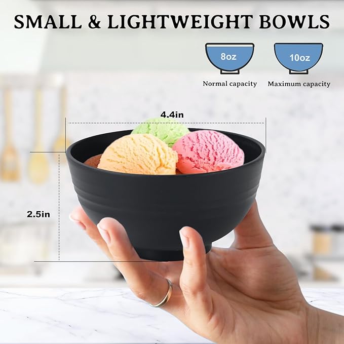 Black Wheat Straw Bowls, 10 OZ Unbreakable Snack Bowls Set of 8, Alternative - Image 2