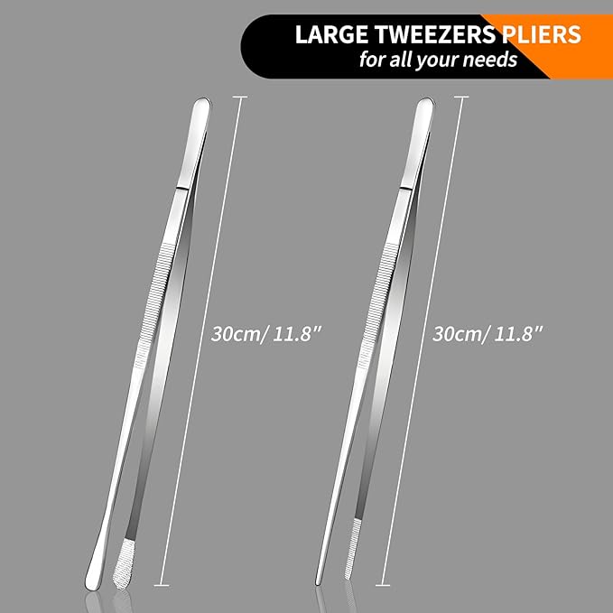 12-Inch Stainless Steel Kitchen Tongs Set, Straight & Round Edge Cooking - Image 2