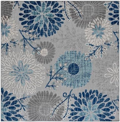SAFAVIEH Washable Rug Outdoor Cabana Collection - 11' Square, Grey & Blue, Non-Shedding & Easy to Clean, Ideal for Patio, Backyard, Mudroom (CBN832F)