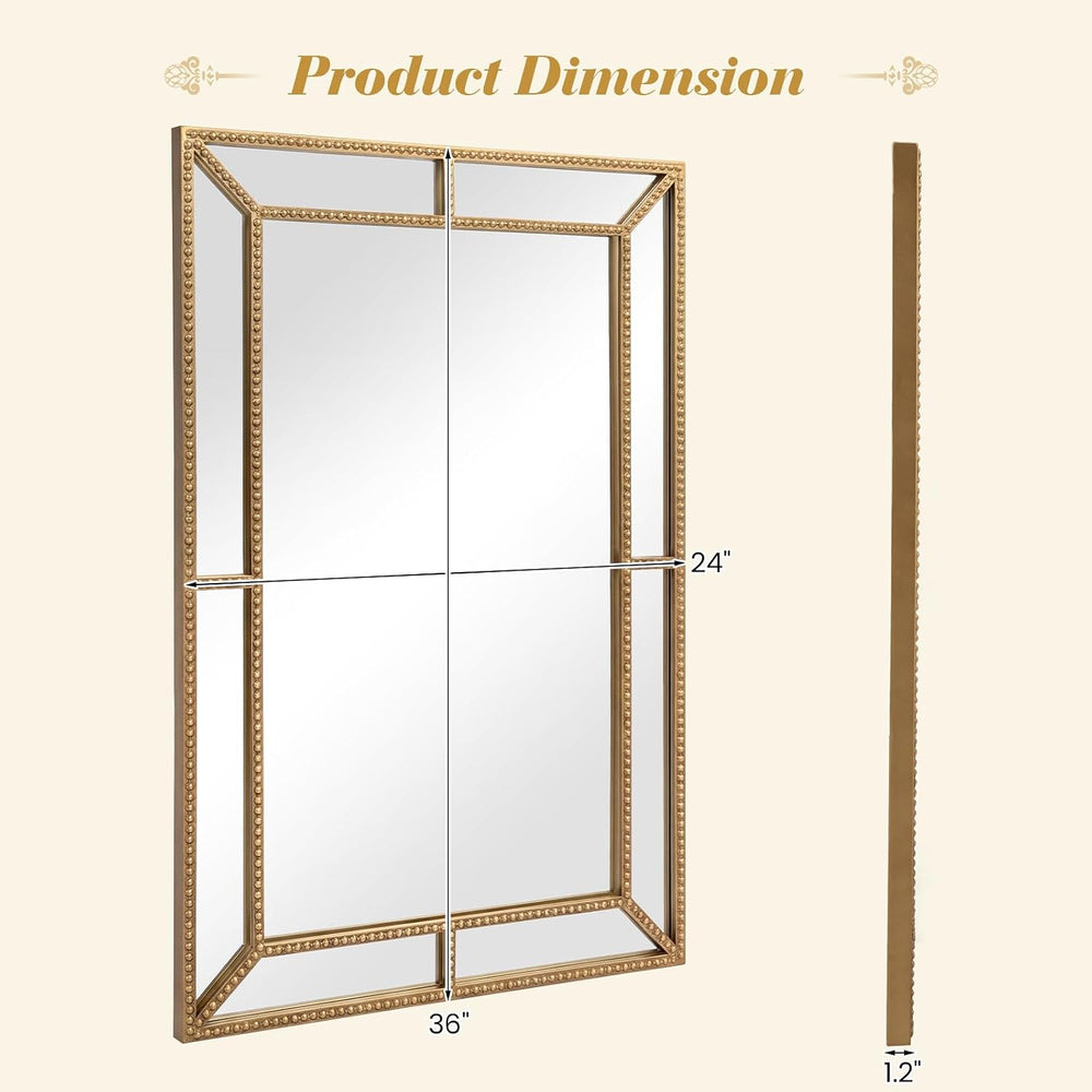 Tangkula 36" x 24" Gold Rectangle Wall Mirror, Decorative Mirror wi...