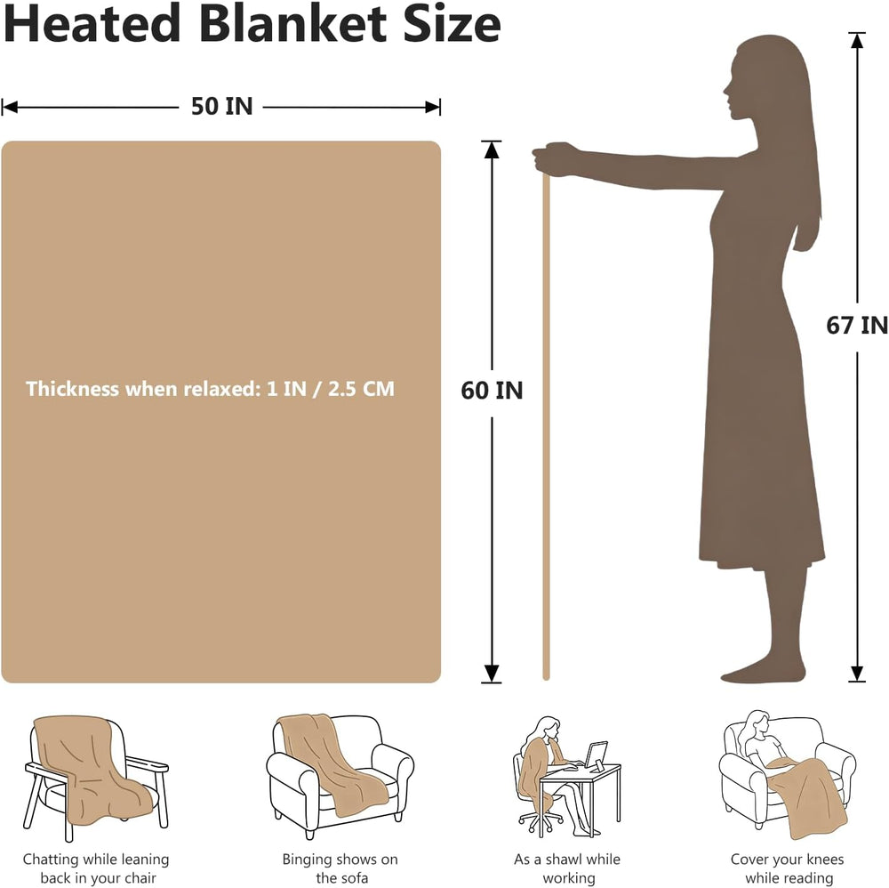 Heated Blanket Electric Throw, 10 Heat Settings 9Hour Auto Shut Off