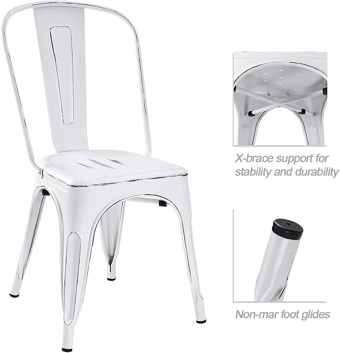 Devoko Metal Indoor-Outdoor Chairs Distressed Style Kitchen Dining Chairs Sta...