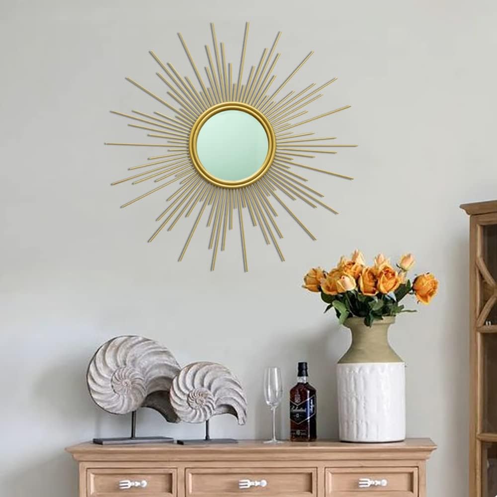 24'' Gold Sunburst Wall Mirror Boho Home Decor Mordern Round Hanging ...