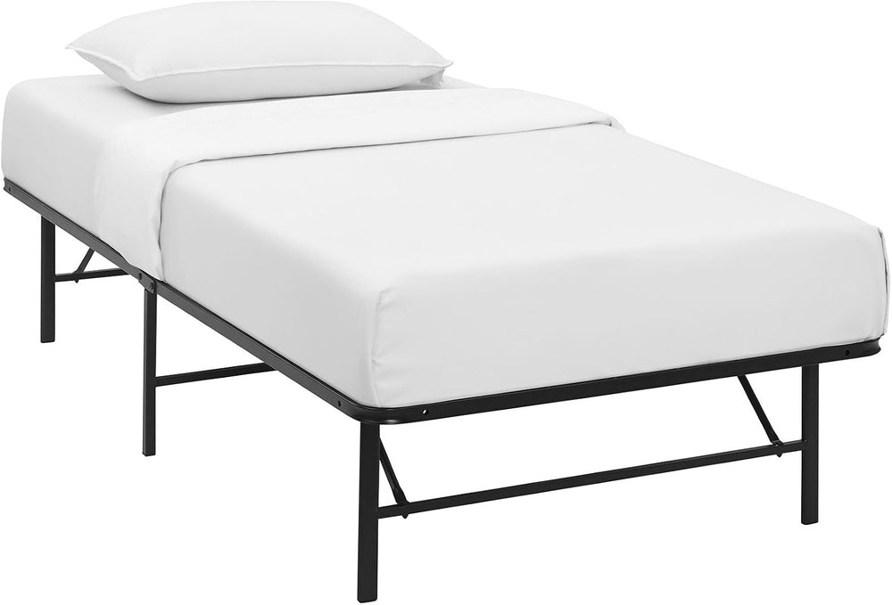 Modway Horizon Twin Bed Frame In Brown - Replaces Box Spring - Folding Metal ...