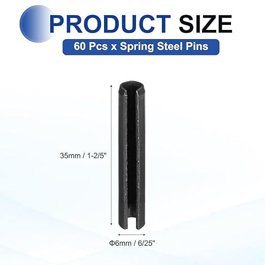 MECCANIXITY 60Pcs Slotted Split Roll Pins 6/25 Inch Dia. 1-2/5 Inch Length 65Mn - Image 2