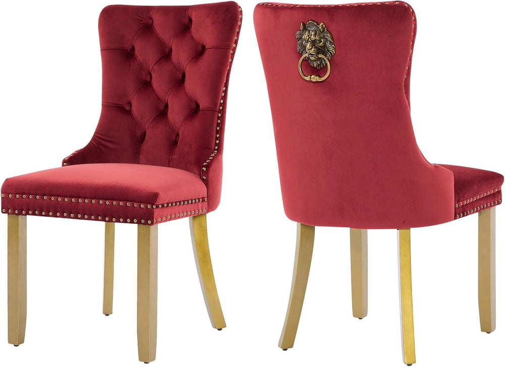 Velvet Dining Chairs Set of 2, Upholstered Dining Room Chairs with Lion Head ...