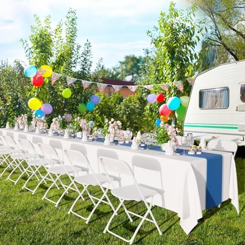 Bonnlo Folding Chairs Set of 10, White Plastic Chair Sturdy Seat with Metal Frame, Perfect for Party, Event, Wedding, Birthday, Office, Outside Entertaining