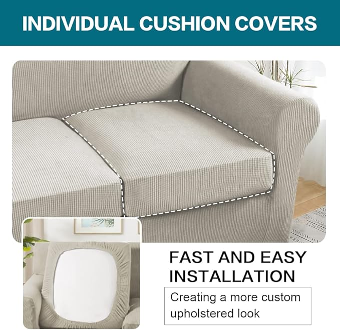 Turquoize 3 Piece Sofa Covers for 2 Cushion Couch Sofa Slipcover Soft Couch - Image 5