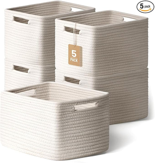 5 Pack White Woven Storage Baskets by YILOBI