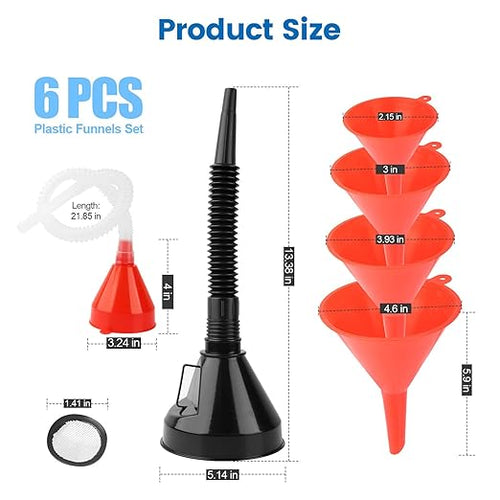 6 Pcs Automotive Funnels Set, Plastic Fuel Funnels - Image 2