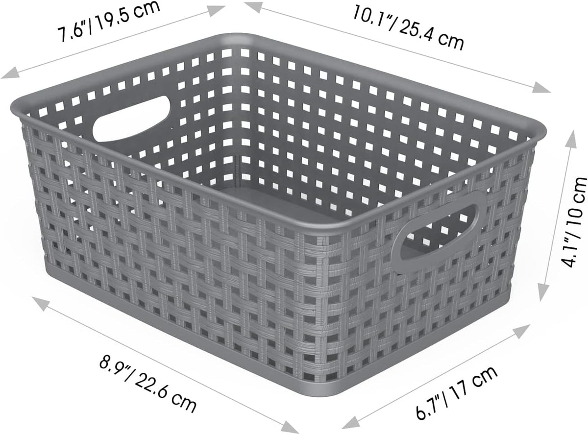 wyt 12-pack plastic small shelf storage weave baskets shown in use