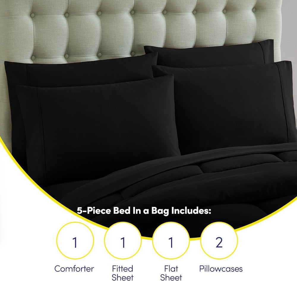 Sweet Home Collection 5 Piece Comforter Set Bag Solid Color All Season Soft D...