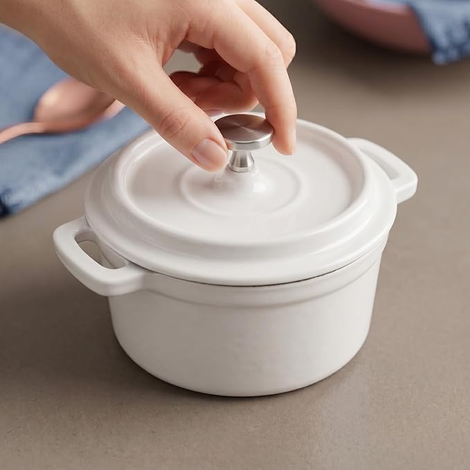 Flavehc Mini Cocotte 16 oz Mini Dutch Oven 0.5 qt. Cast Iron Garlic Roaster - Image 2