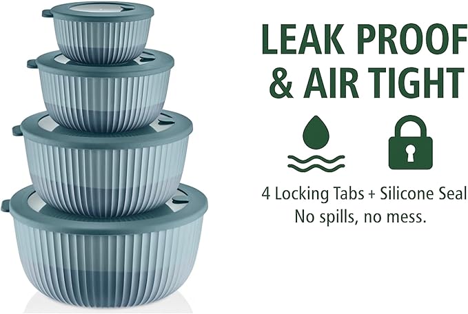 Mixing Bowls with Lids, 8-Piece Airtight Leak-Proof Nesting BPA-Free Bowl Set - Image 7