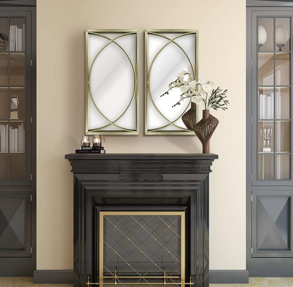 Gold Rectangle Wall Mirror with Metal Frame,Decorative Wall Mirror Set,Hangin...
