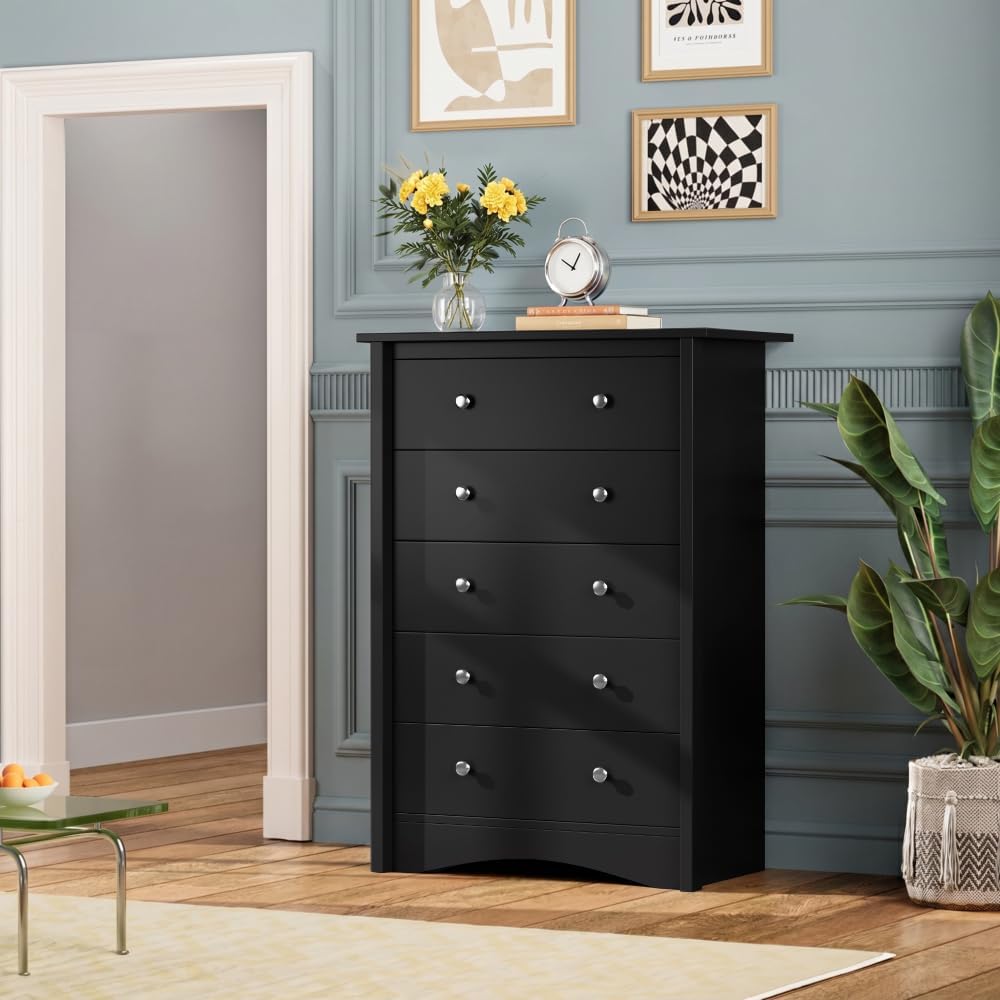 Furmax Tall Dresser, 5 Drawer Dresser for Bedroom, Black
