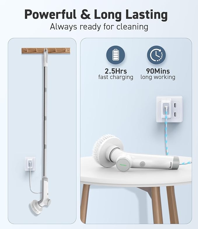 Electric Spin Scrubber, VEWIOR Cordless Shower Scrubber - Image 6