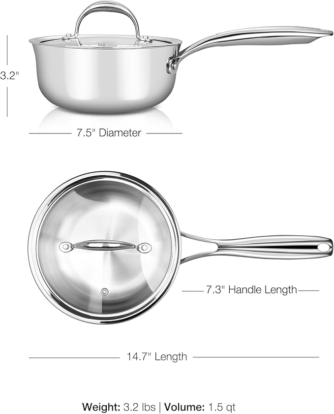 KEAWELL K3 Premium 1.5-Quart Tri-Ply Stainless Steel Saucepan - Image 3
