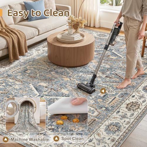 9x12 Area Rugs for Living Room Large Washable Rug Vintage Blue
