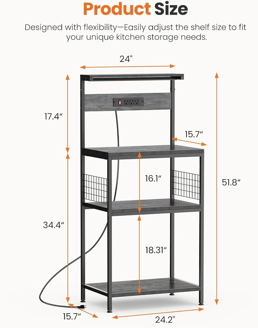 Sweetcrispy Kitchen Bakers Rack with Power Outlet, 24" Microwave Oven St...