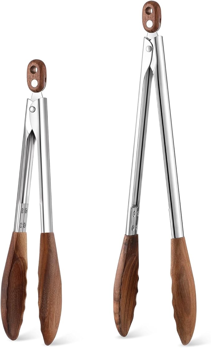 Baderke 2 Pcs Kitchen Tongs for Cooking Wooden Utensil Set Salad Tongs by Baderke