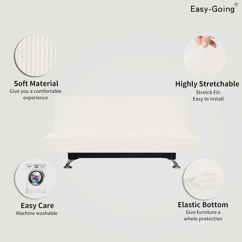 Easy-Going Stretch Medium Futon Slipcover Armless Futon Cover Cream