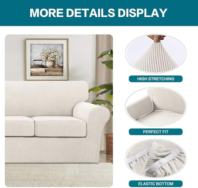 Turquoize 3 Piece Sofa Covers for 2 Cushion Couch Loveseat Slipcover Soft Couch - Image 4