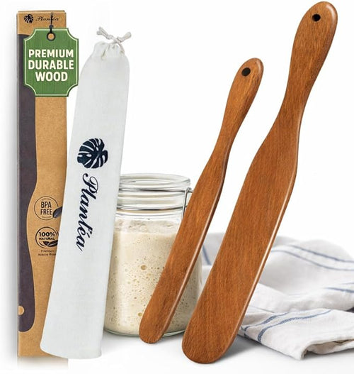 2 pcs Skinny Spurtle for Sourdough Starter, Reaching Bottom of Jar Wooden by Plant%C3%A9a