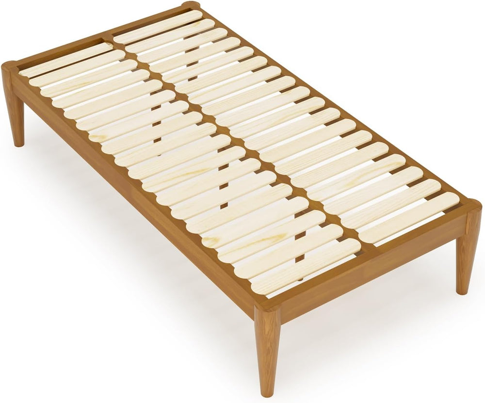 IOTXY Twin Platform Bed Frame - 16" Wood Mattress Foundation Base, Teak