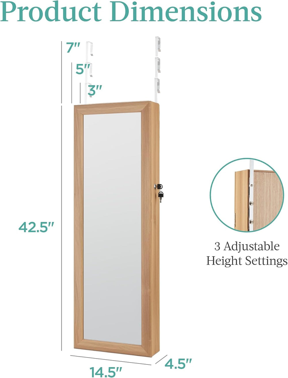 Best Choice Products LED Mirror Jewelry Cabinet, Tall Lockable Wall or Door M...