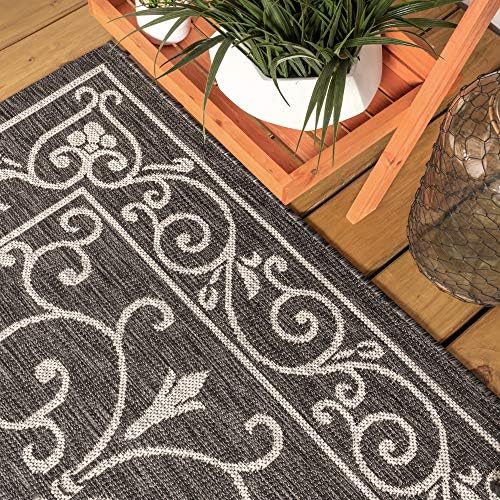 JONATHAN Y Vintage Filigree Indoor Outdoor Area Rug 8X10 Black/Gray, Charlest...