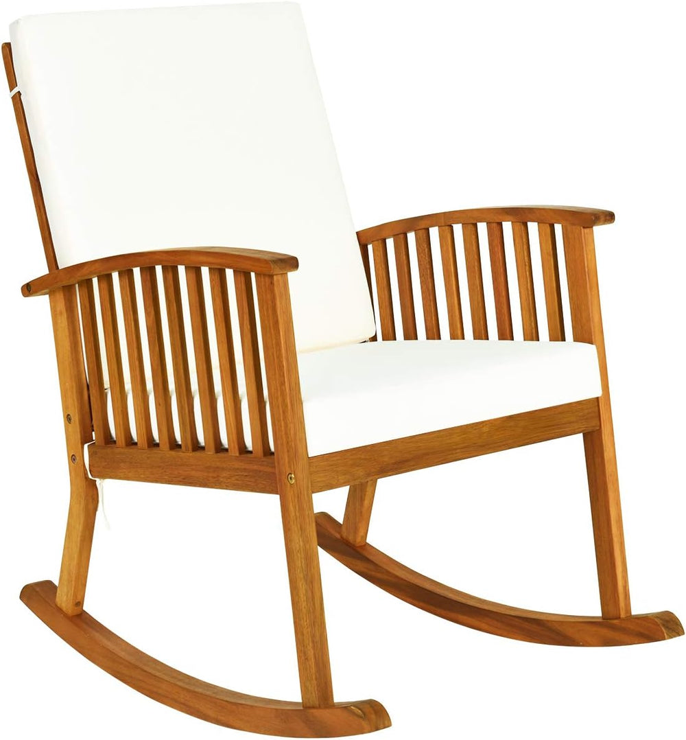 Tangkula Outdoor Rocking Chair with Soft Cushions, Solid Acacia Wood (1)