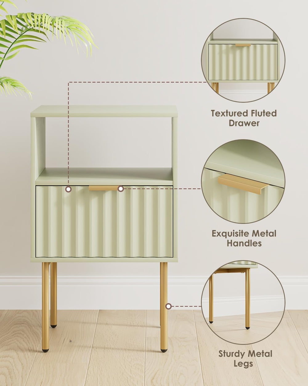 Nightstand,Modern Bedside Table with Gold Frame,Night Stand,Bedside Furniture...