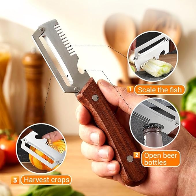 Premium Vegetable Peeler with Wooden Handle and Bottle Opener, 2-In-1 Stainless - Image 6
