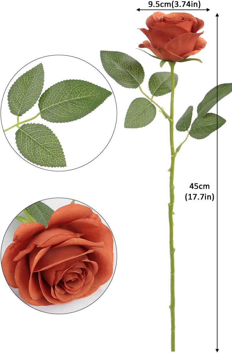 JUSMAI 30pcs Fake Roses Burnt Orange Artificial Flowers Fall Flowers