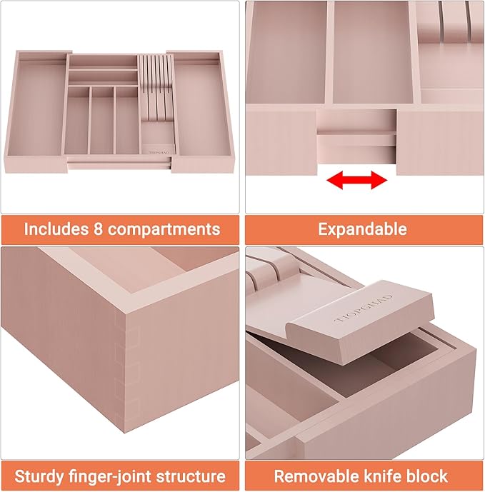 TIOPGHAD Bamboo-Silverware-Drawer-Organizer-Kitchen, Expandable Utensil Holder