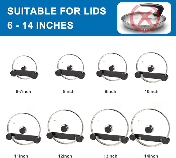 YONGAIJIA New Upgrade 4 Pack Adjustable Pot Lid Holder, Lid Organizer Fits 6" - Image 9