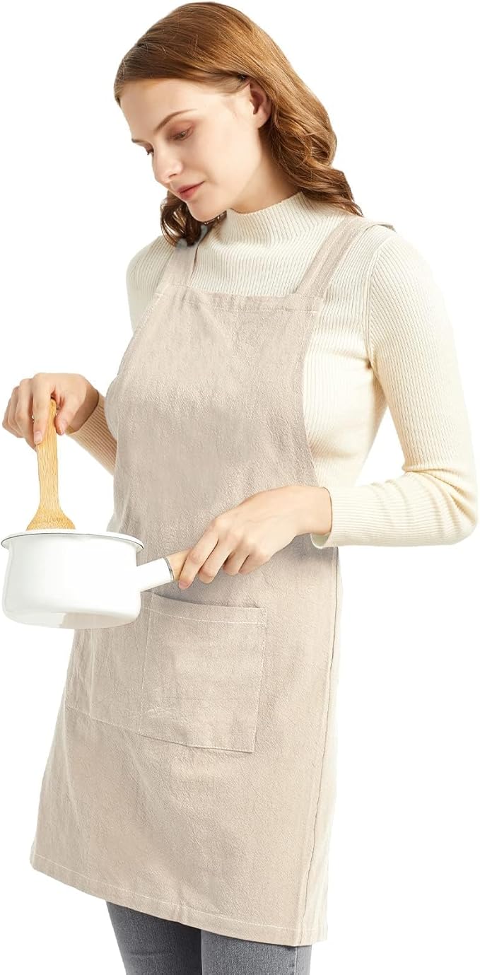 ELEZAY Aprons for Women with Pockets Plus Size Comfort Cross Back No Tie Cotton - Image 3