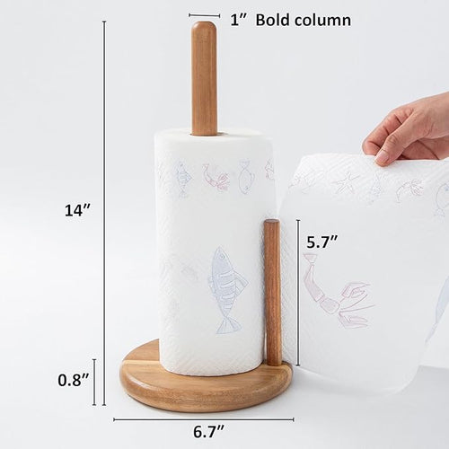 14" Acacia Wooden Paper Towel Holder, 6.7" Large Heavy Base Wooden Kitchen - Image 2