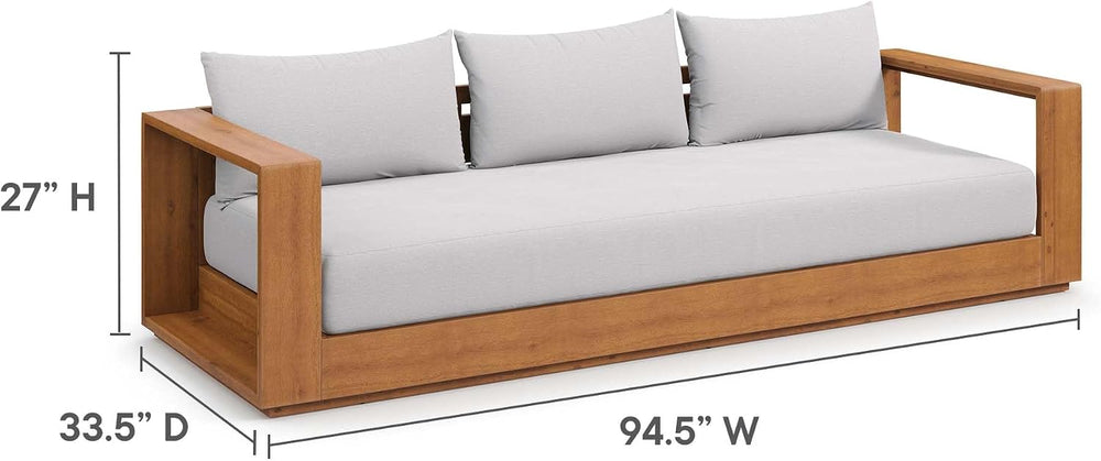 Modway Tahoe Acacia Wood Outdoor Patio Sofa in Natural Light Gray with Weathe...
