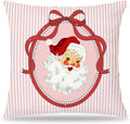 Coquette Red Bow Christmas Santa Pillow Covers 18x18, Preppy Christmas Decor, Girly Xmas Santa Claus Pink Striped Decorative Throw Pillow Covers for Girls Dorm Room Apartment