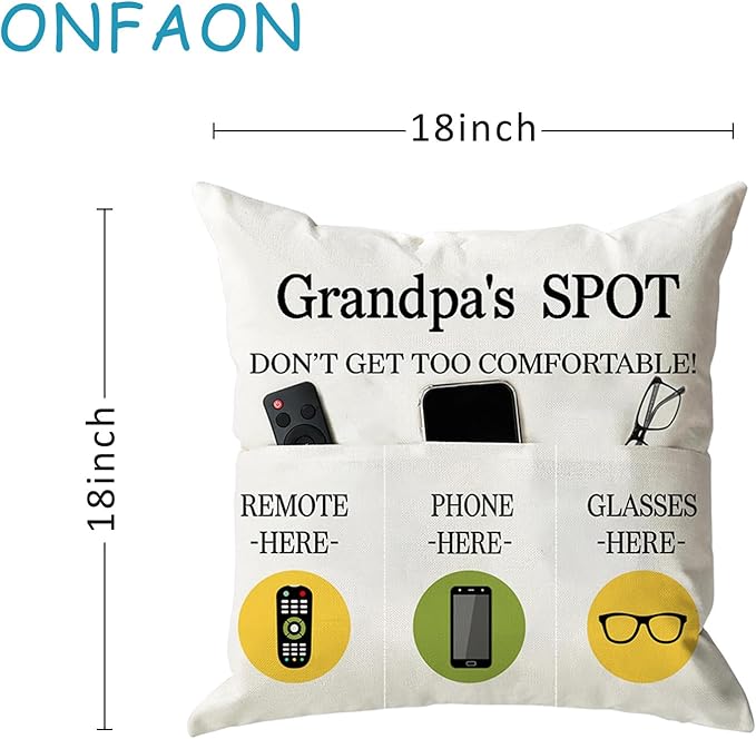 ONFAON Grandpa Gifts, Grandpa's Spot Throw Pillow Covers 18x18 Inch, Put Phone - Image 3