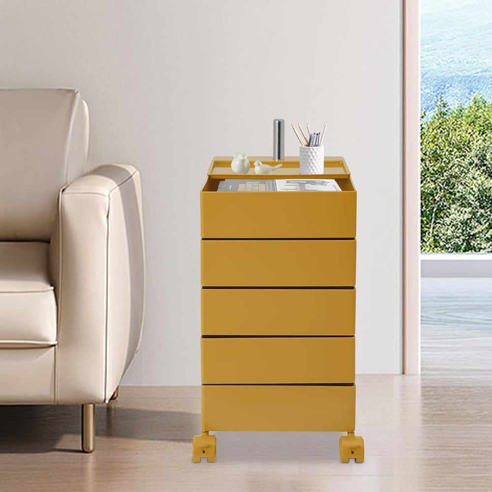 360° Rotating Sofa Side Storage Cabinet, 5-Tier Mobile Sofa Side Table End Ta...
