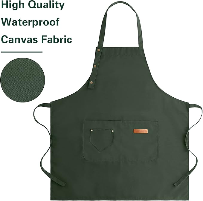 Apron for Men Women with Adjustable Straps and Large Pockets, Canvas Cotton - Image 7