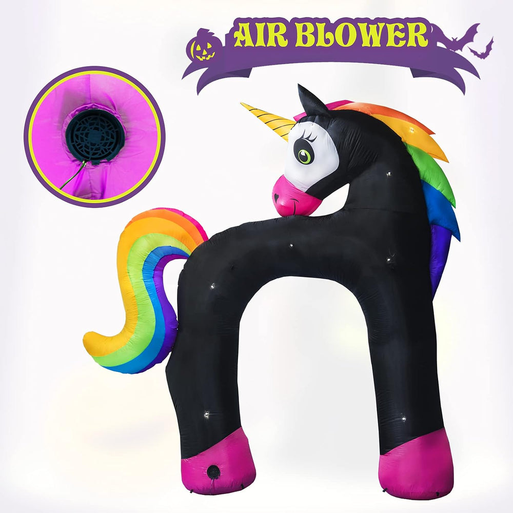 11FT Giant Halloween Inflatables Arch, Rainbow Skeleton Unicorn Decoration